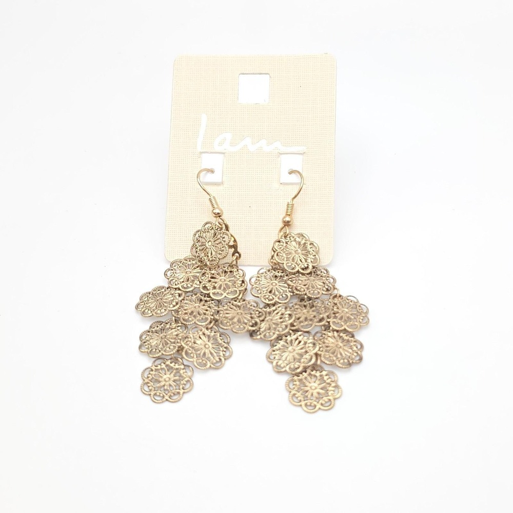 I AM Brand Earrings Cascading Flower Filigree Chandelier Gold Tone Dangle‎ Drop